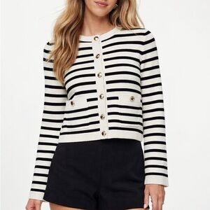 Dynamite Black & White Striped Cropped Cardigan